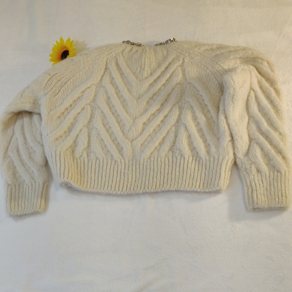 Zara Cream Cable Knit Sweater - Picture 2 of 12